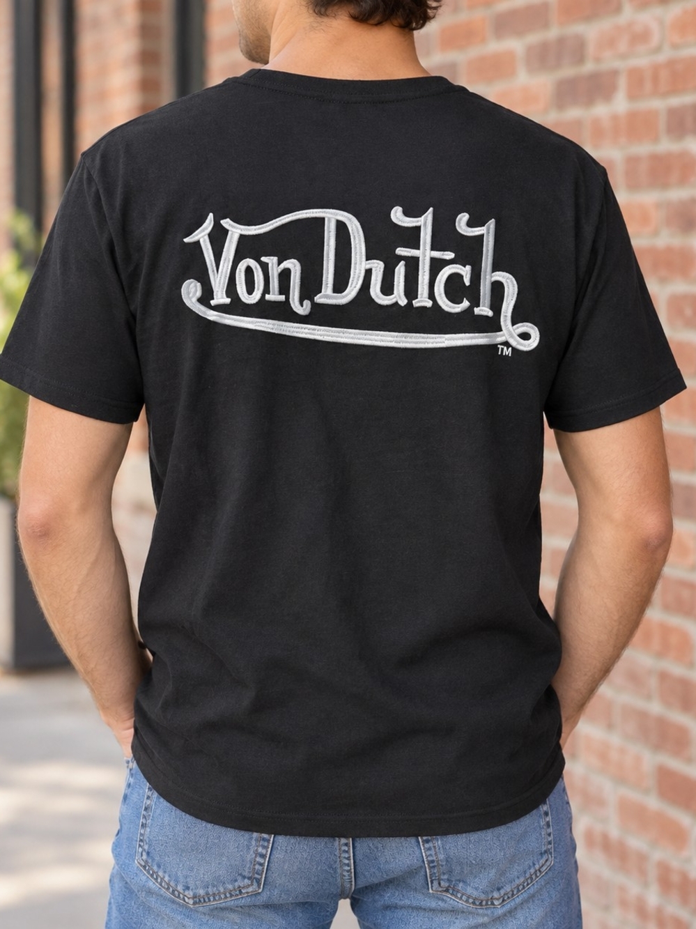 Von Dutch Men’s XL Black Embroidered Logo Graphic T-Shirt Streetwear